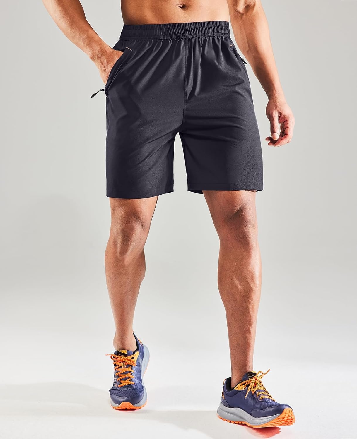 image:imageMIER Mens Quick Dry Running Shorts with Zipper Pocket Elastic Waist Athletic Workout Exercise ShortsBlackdark Grey