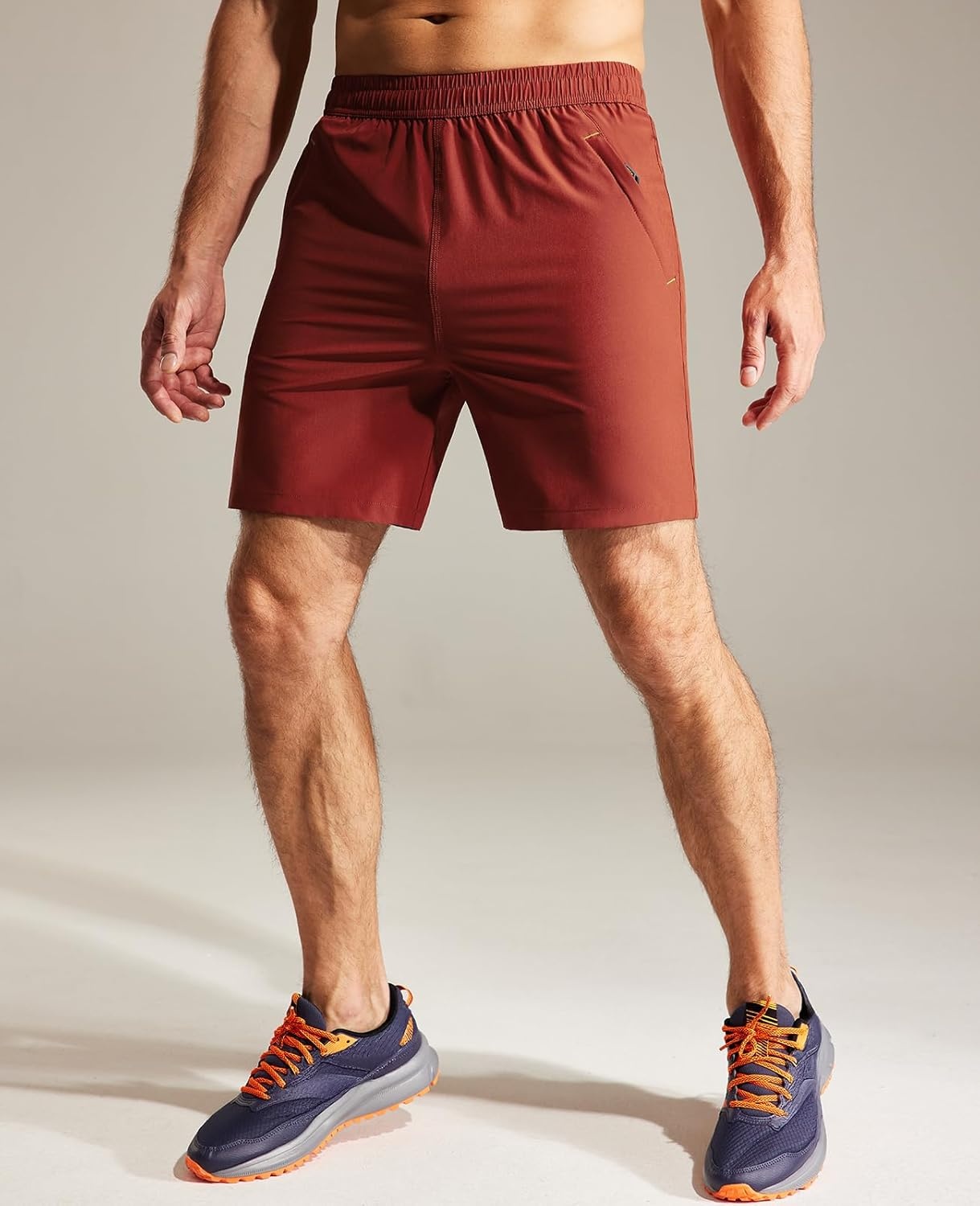 image:imageMIER Mens Quick Dry Running Shorts with Zipper Pocket Elastic Waist Athletic Workout Exercise ShortsBrick Red