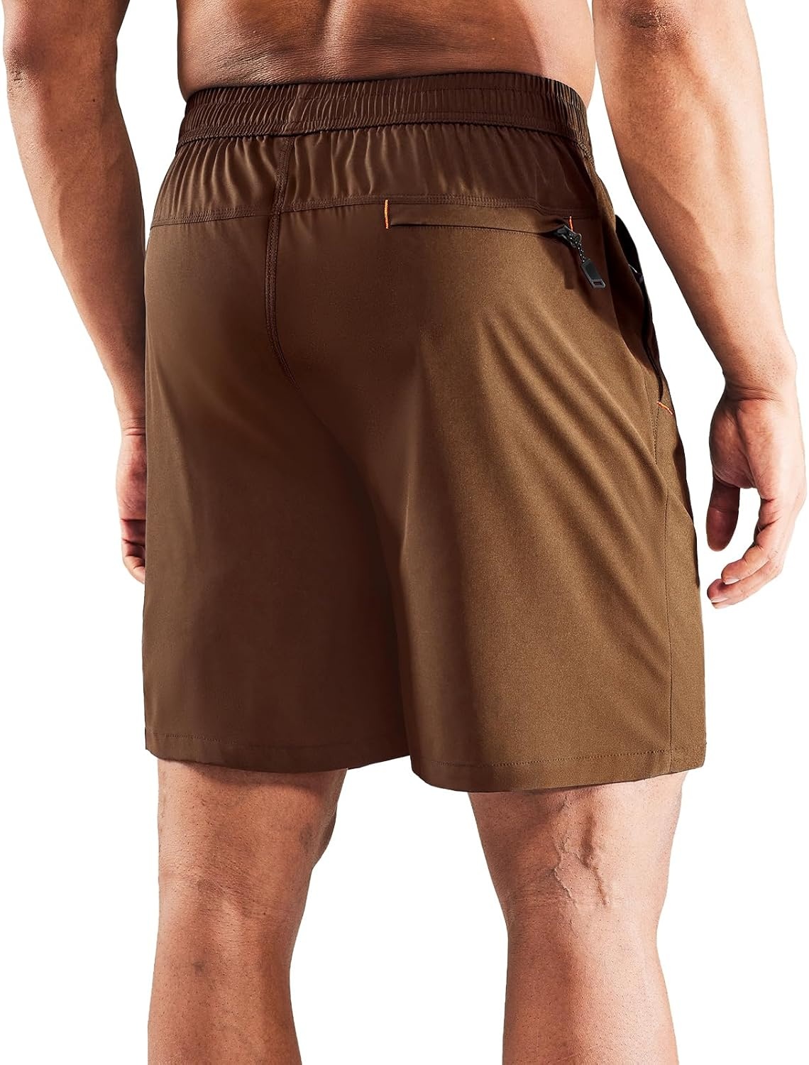 image:imageMIER Mens Quick Dry Running Shorts with Zipper Pocket Elastic Waist Athletic Workout Exercise ShortsBrown