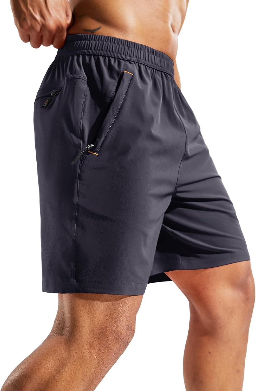 image:imageMIER Mens Quick Dry Running Shorts with Zipper Pocket Elastic Waist Athletic Workout Exercise ShortsDark Grey