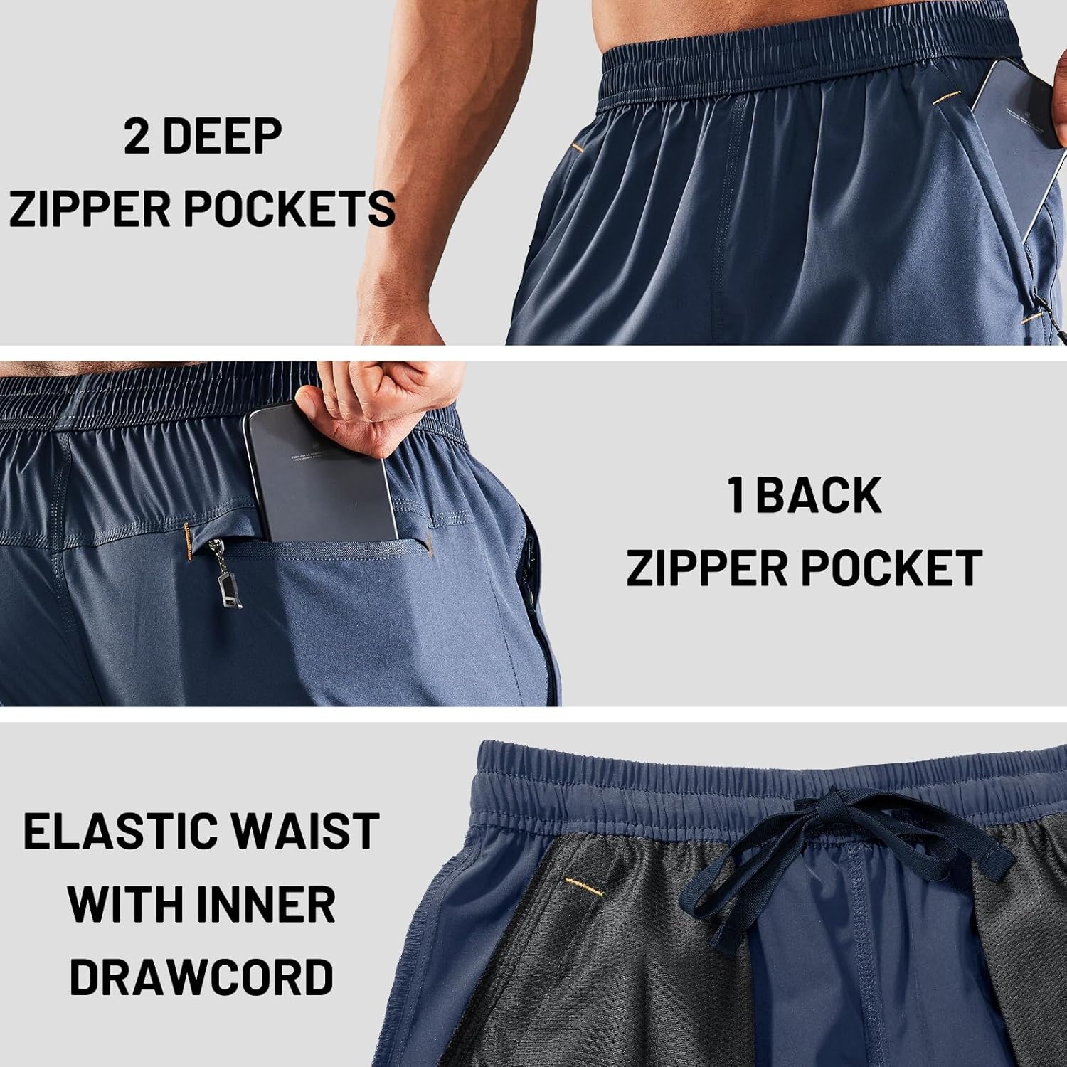 image:imageMIER Mens Quick Dry Running Shorts with Zipper Pocket Elastic Waist Athletic Workout Exercise ShortsDeep Blue