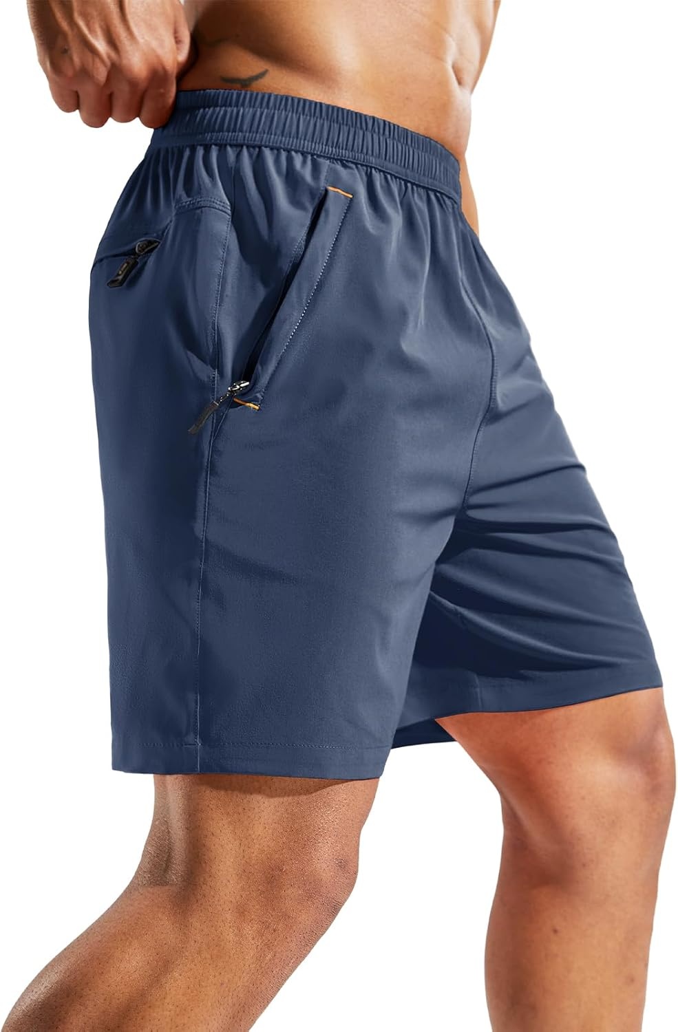 image:imageMIER Mens Quick Dry Running Shorts with Zipper Pocket Elastic Waist Athletic Workout Exercise ShortsDeep Blue