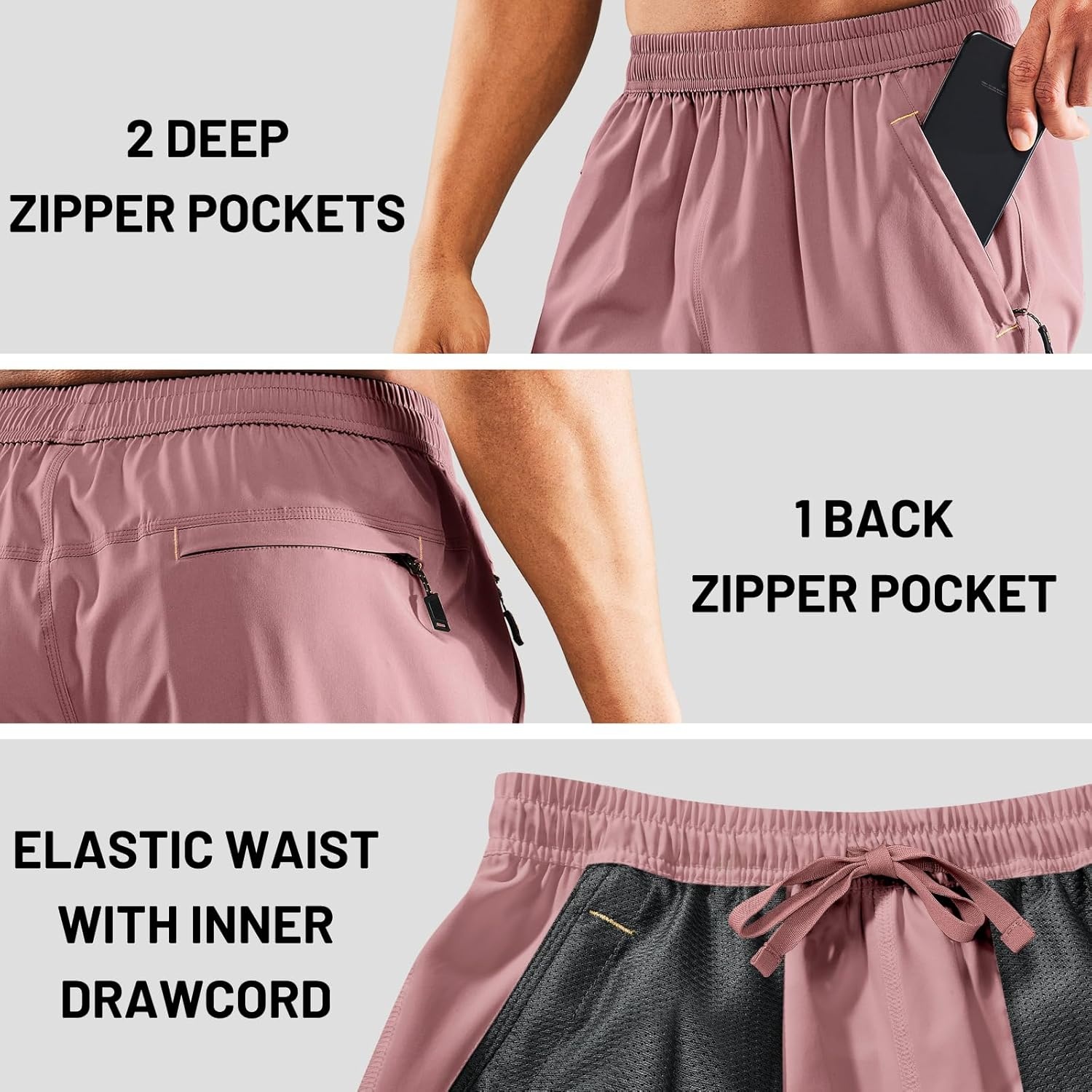 image:imageMIER Mens Quick Dry Running Shorts with Zipper Pocket Elastic Waist Athletic Workout Exercise ShortsDusty Pink