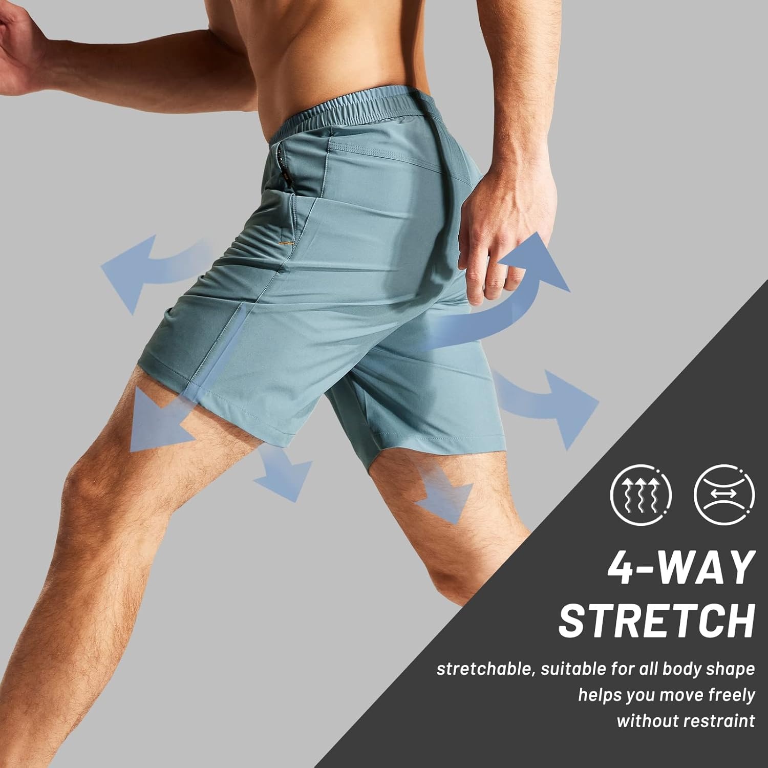 image:imageMIER Mens Quick Dry Running Shorts with Zipper Pocket Elastic Waist Athletic Workout Exercise ShortsGrey Blue