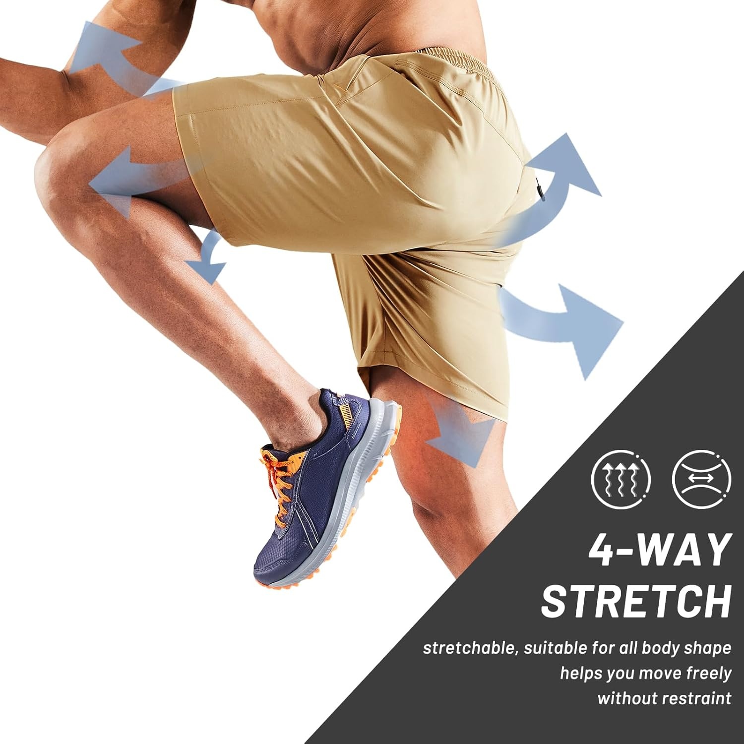 image:imageMIER Mens Quick Dry Running Shorts with Zipper Pocket Elastic Waist Athletic Workout Exercise ShortsKhaki