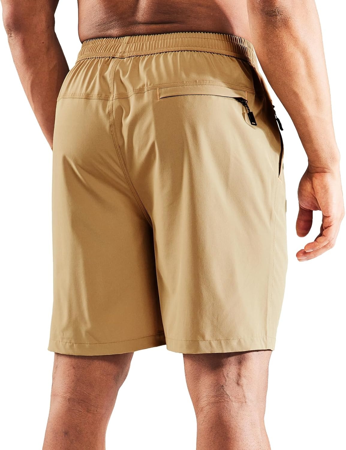 image:imageMIER Mens Quick Dry Running Shorts with Zipper Pocket Elastic Waist Athletic Workout Exercise ShortsKhaki