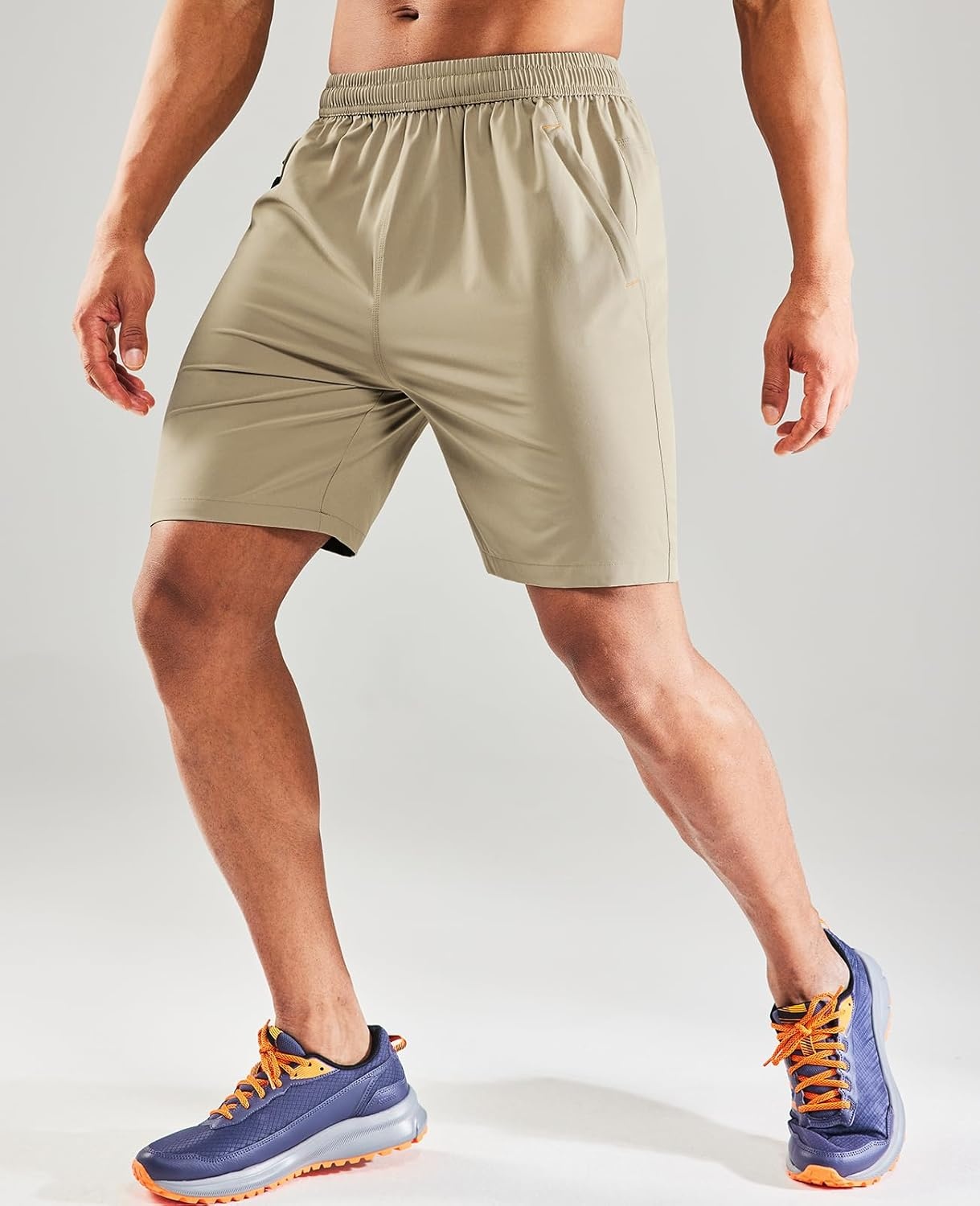 image:imageMIER Mens Quick Dry Running Shorts with Zipper Pocket Elastic Waist Athletic Workout Exercise ShortsLight Khaki