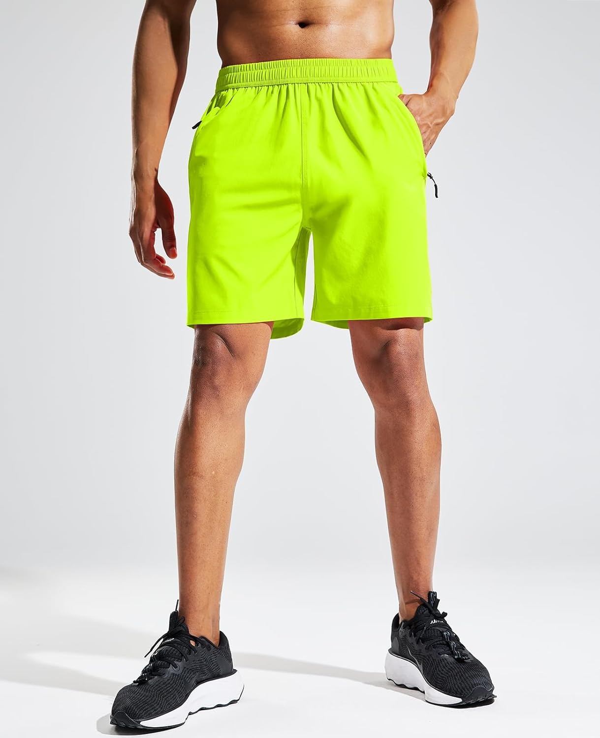 image:imageMIER Mens Quick Dry Running Shorts with Zipper Pocket Elastic Waist Athletic Workout Exercise ShortsNeon Green