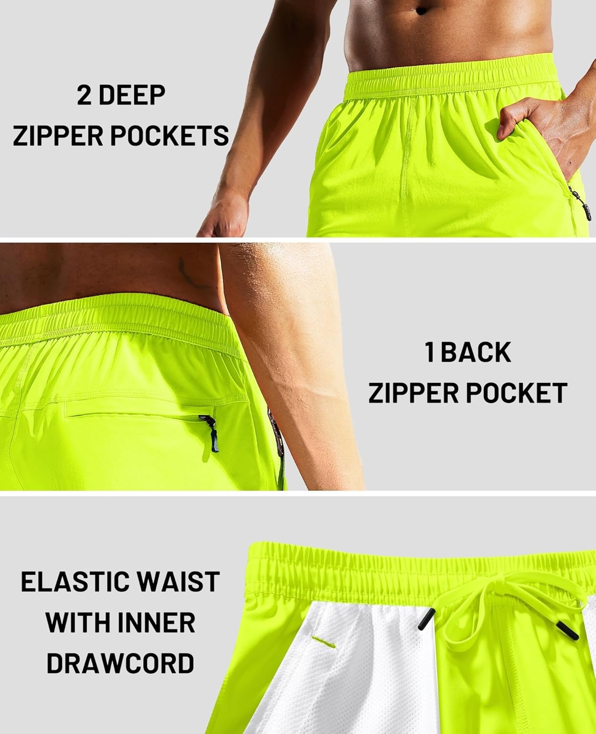 image:imageMIER Mens Quick Dry Running Shorts with Zipper Pocket Elastic Waist Athletic Workout Exercise ShortsNeon Green