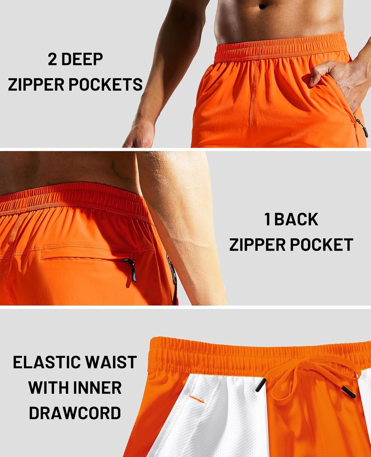image:imageMIER Mens Quick Dry Running Shorts with Zipper Pocket Elastic Waist Athletic Workout Exercise ShortsOrange
