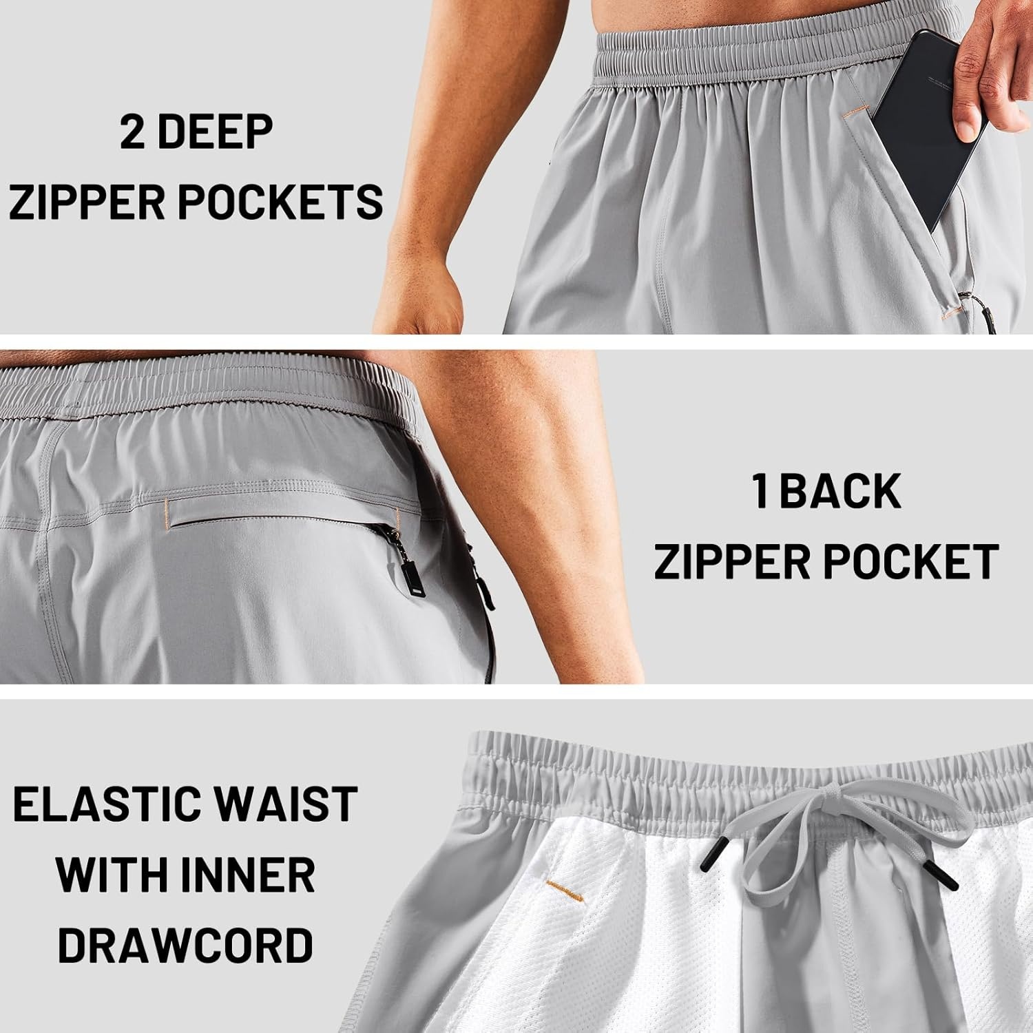 image:imageMIER Mens Quick Dry Running Shorts with Zipper Pocket Elastic Waist Athletic Workout Exercise ShortsPack Blacklight Grey