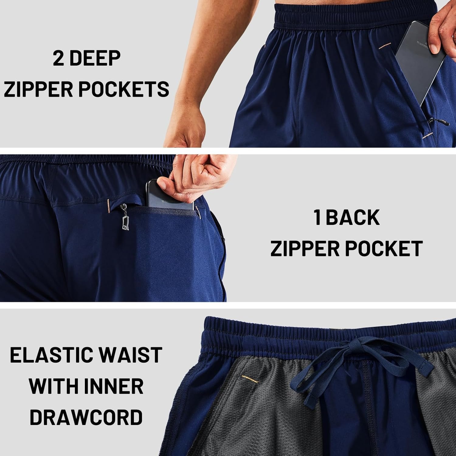 image:imageMIER Mens Quick Dry Running Shorts with Zipper Pocket Elastic Waist Athletic Workout Exercise ShortsPack Blacknavy