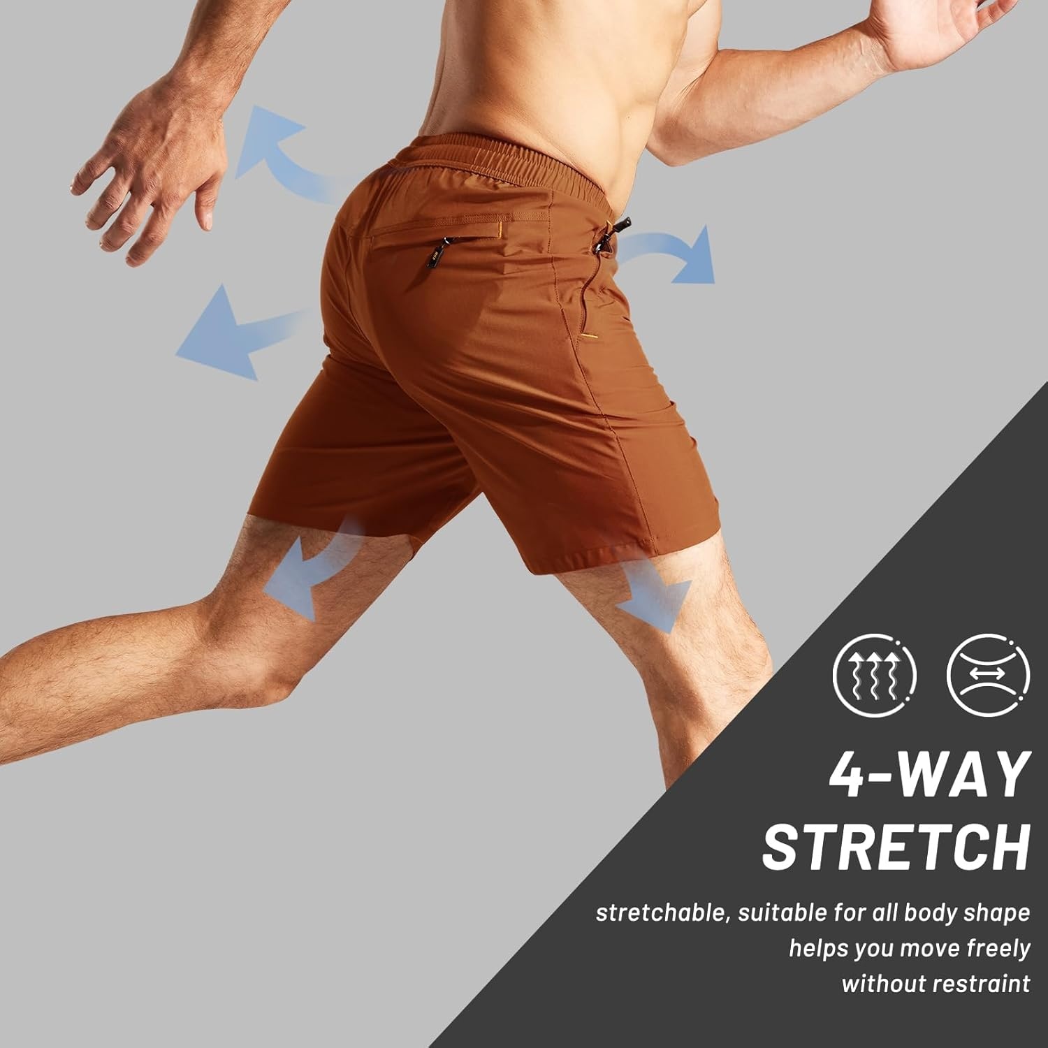 image:imageMIER Mens Quick Dry Running Shorts with Zipper Pocket Elastic Waist Athletic Workout Exercise ShortsRust Brown