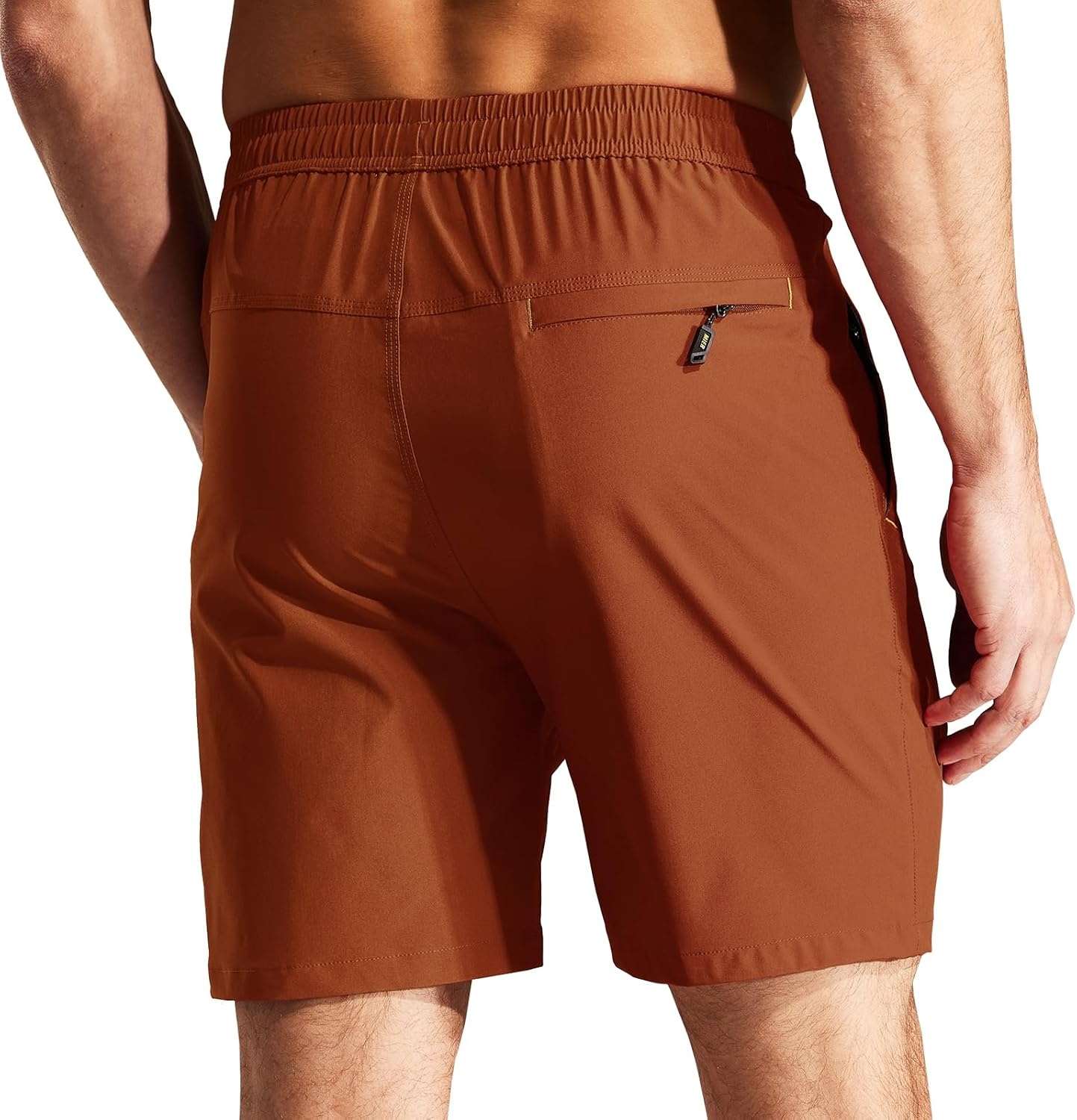 image:imageMIER Mens Quick Dry Running Shorts with Zipper Pocket Elastic Waist Athletic Workout Exercise ShortsRust Brown