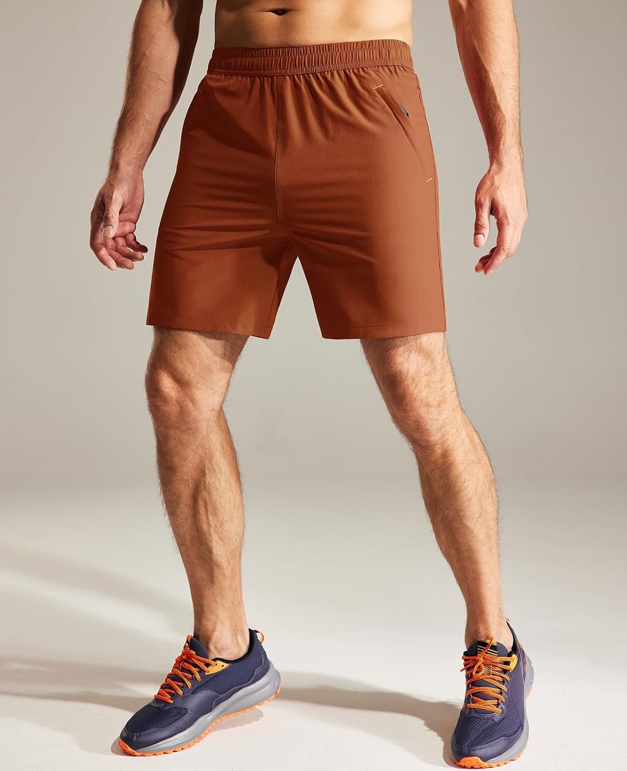 image:imageMIER Mens Quick Dry Running Shorts with Zipper Pocket Elastic Waist Athletic Workout Exercise ShortsRust Brown