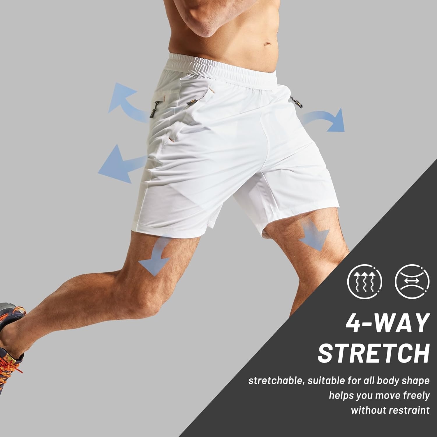 image:imageMIER Mens Quick Dry Running Shorts with Zipper Pocket Elastic Waist Athletic Workout Exercise ShortsWhite