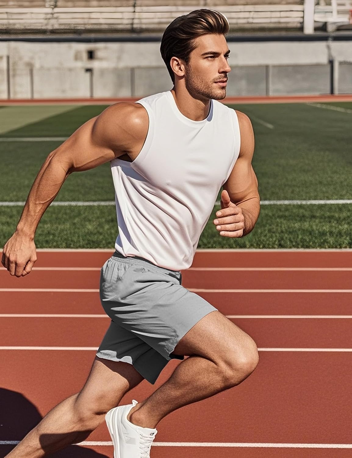 image:imageMIER Mens QuickDry AthleticSoccerBasketball Shorts Without Pockets No Liner Running Workout Training Active ShortsLight Grey