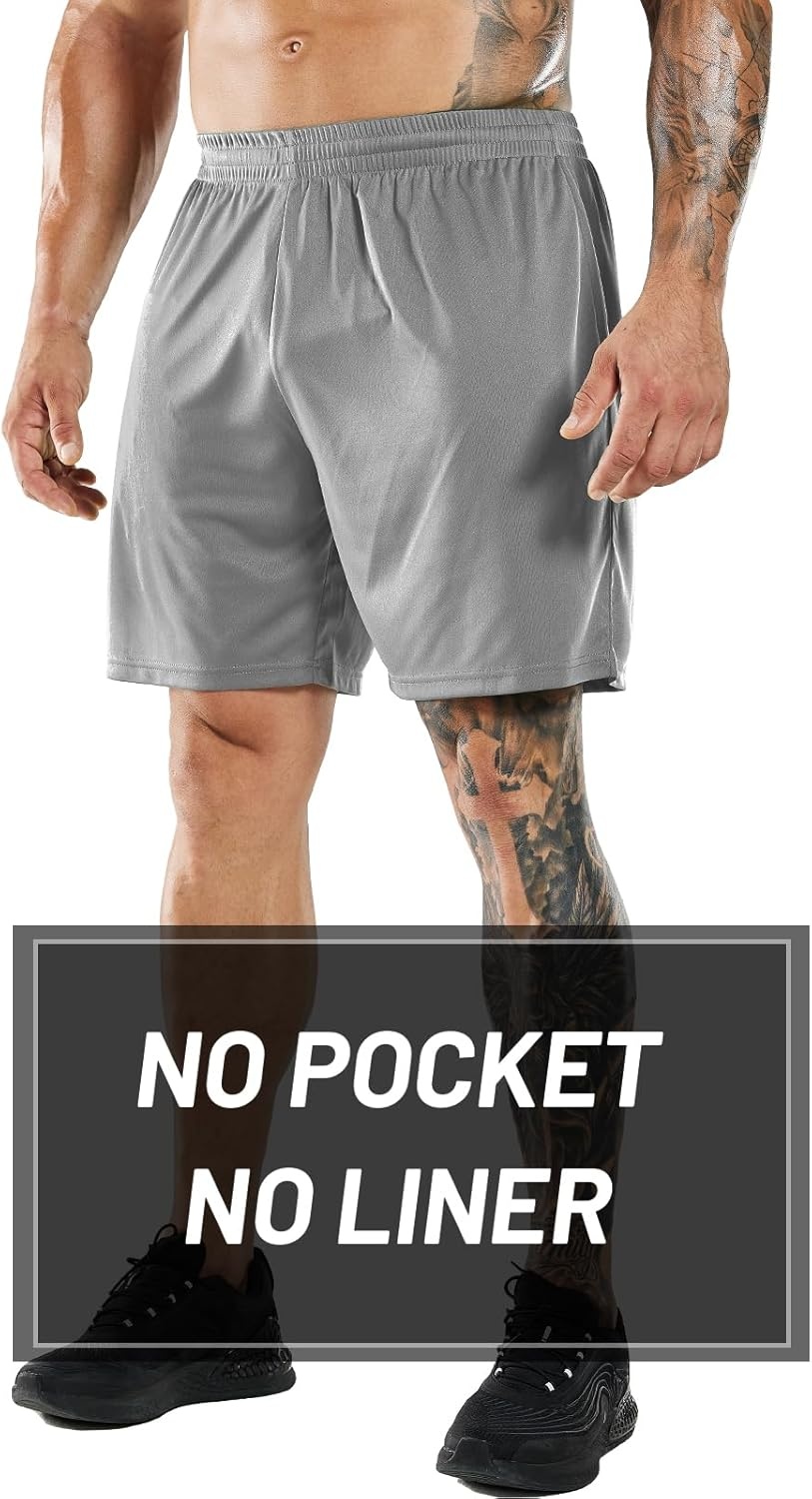 image:imageMIER Mens QuickDry AthleticSoccerBasketball Shorts Without Pockets No Liner Running Workout Training Active ShortsLight Grey