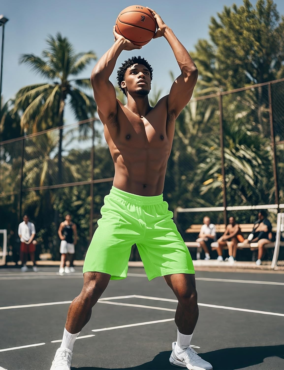 image:imageMIER Mens QuickDry AthleticSoccerBasketball Shorts Without Pockets No Liner Running Workout Training Active ShortsNeon Green