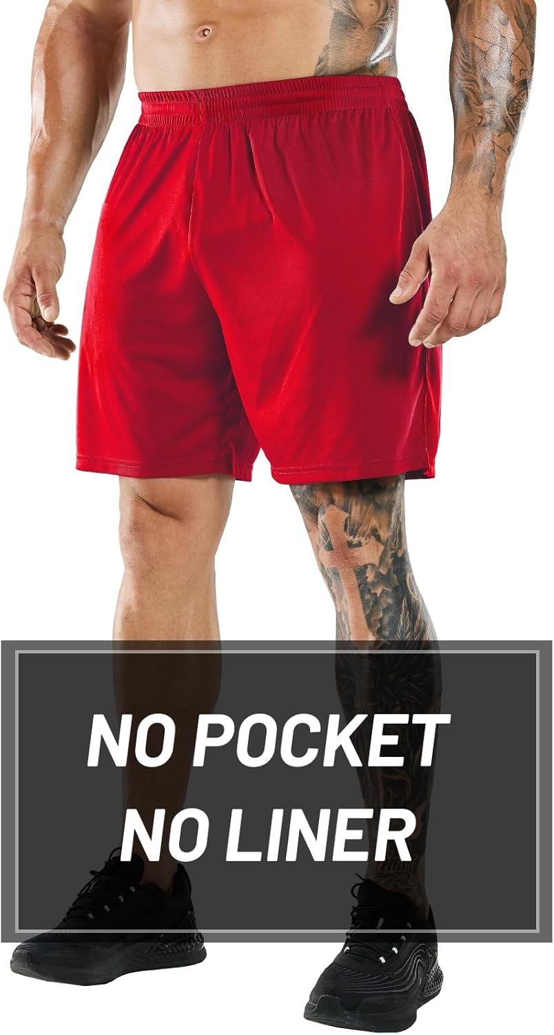 image:imageMIER Mens QuickDry AthleticSoccerBasketball Shorts Without Pockets No Liner Running Workout Training Active ShortsRed