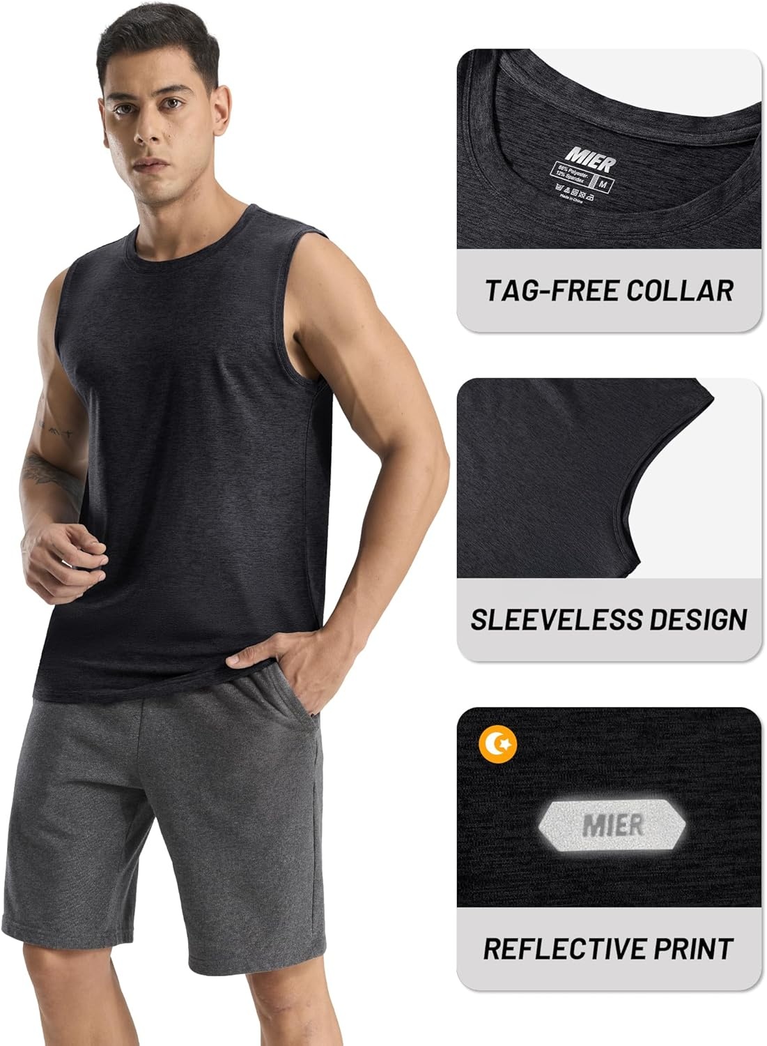 image:imageMIER Mens Tank Tops Quick Dry Workout Sleeveless Muscle Shirts Summer Gym Running Athletic Casual Tee Shirts UltraSoftHeather Black