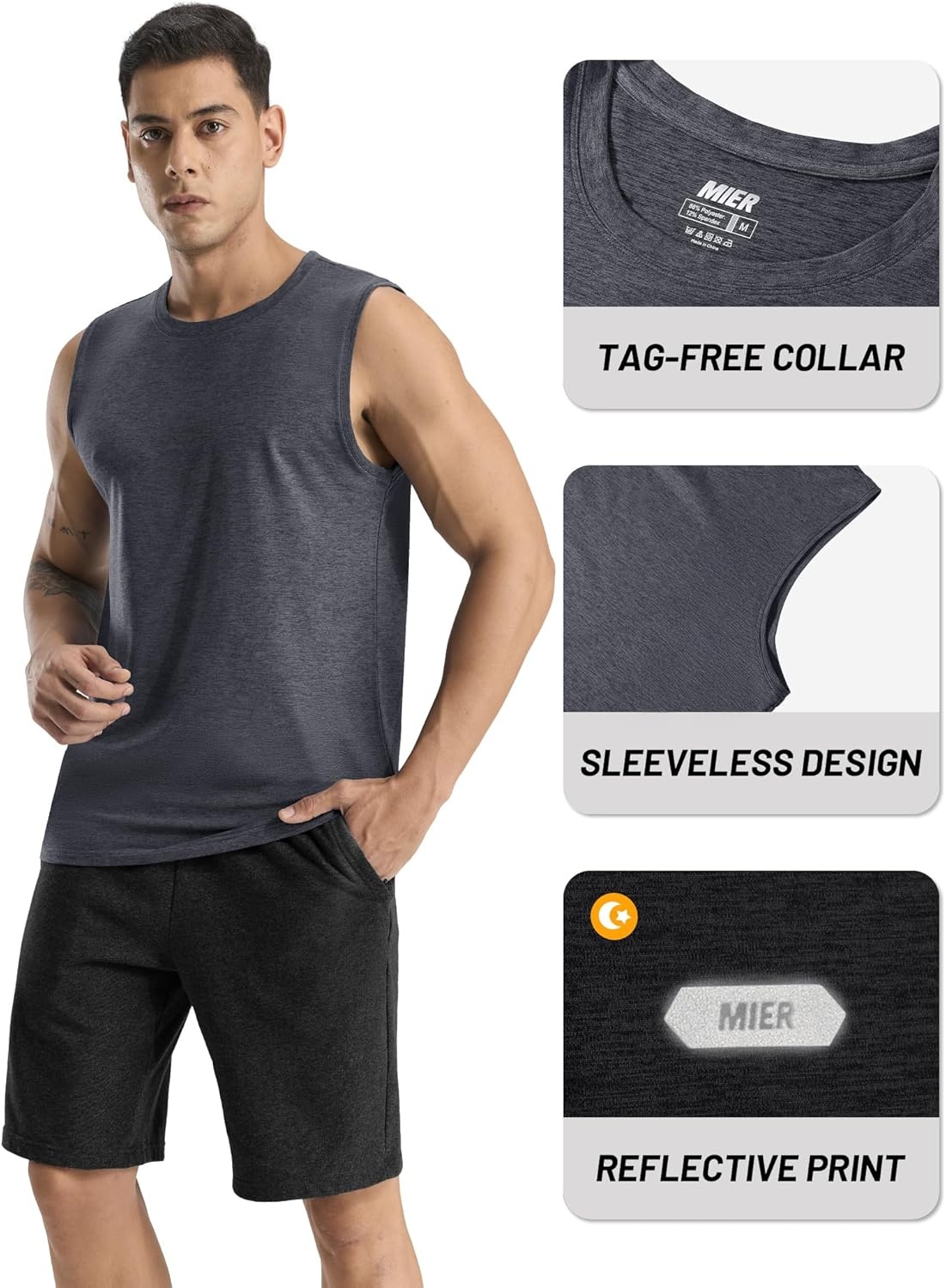 image:imageMIER Mens Tank Tops Quick Dry Workout Sleeveless Muscle Shirts Summer Gym Running Athletic Casual Tee Shirts UltraSoftHeather Charcoal
