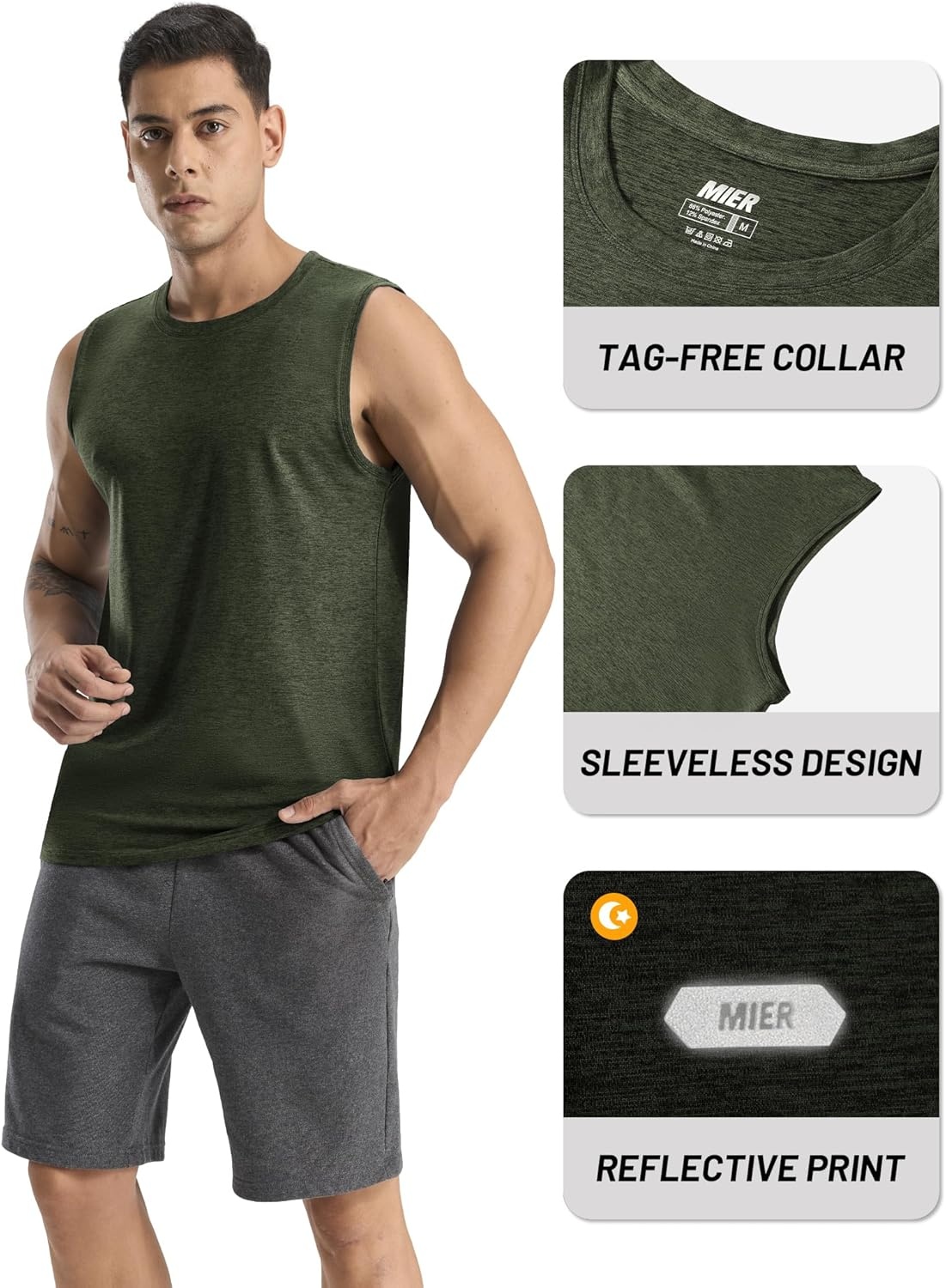 image:imageMIER Mens Tank Tops Quick Dry Workout Sleeveless Muscle Shirts Summer Gym Running Athletic Casual Tee Shirts UltraSoftHeather Dark Green