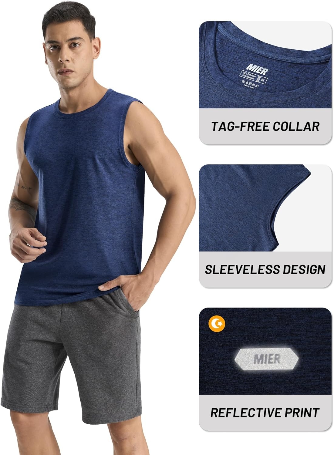 image:imageMIER Mens Tank Tops Quick Dry Workout Sleeveless Muscle Shirts Summer Gym Running Athletic Casual Tee Shirts UltraSoftHeather Navy