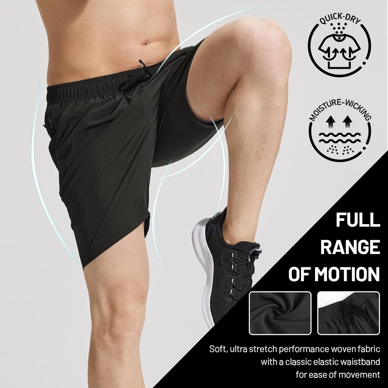 image:imageMIER Mens Workout Running Shorts 7 Inch Lightweight Athletic with Zipper Pockets No Liner QuickDry Gym Active ShortsBlack