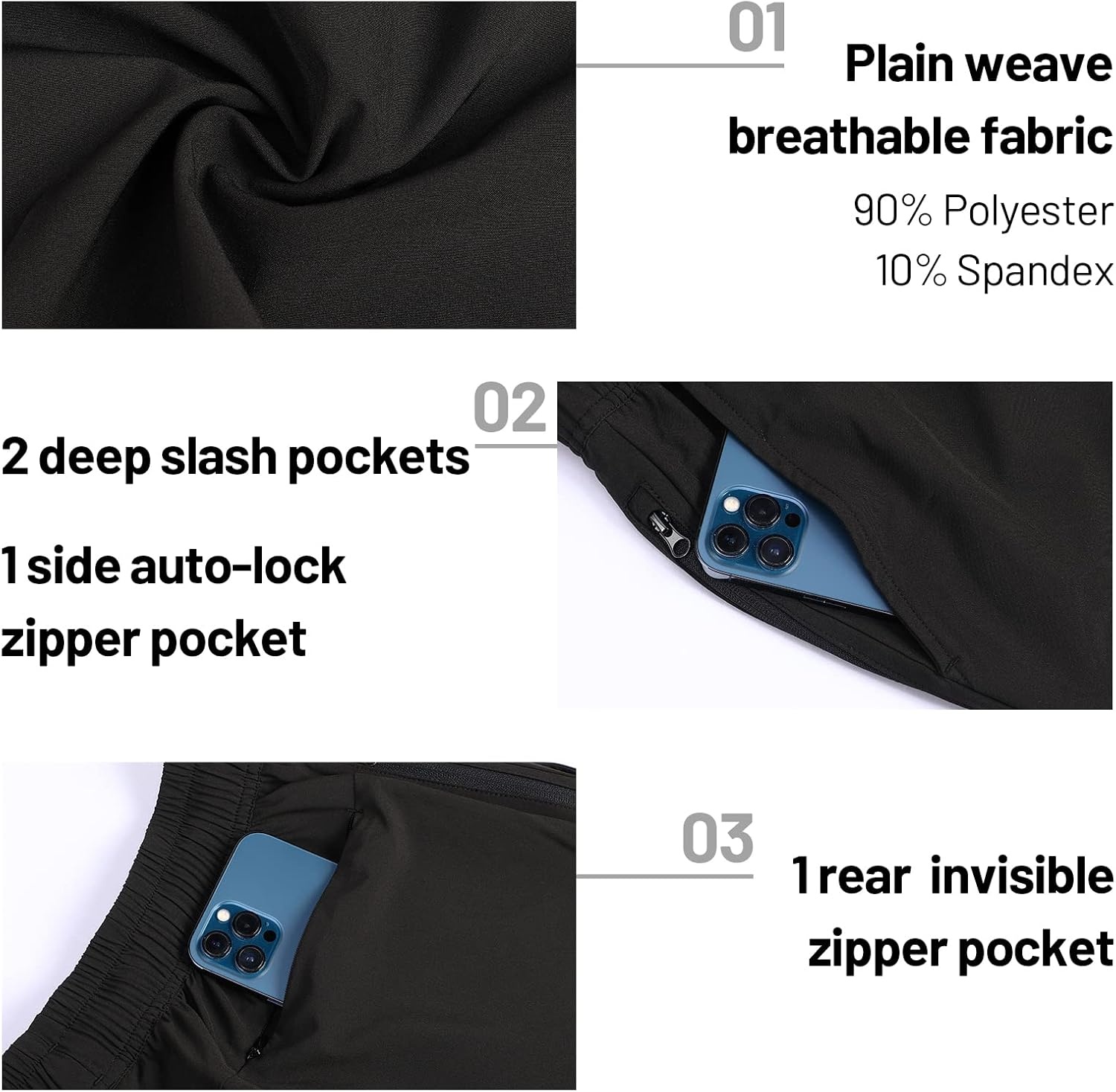 image:imageMIER Mens Workout Running Shorts 7 Inch Lightweight Athletic with Zipper Pockets No Liner QuickDry Gym Active ShortsBlack