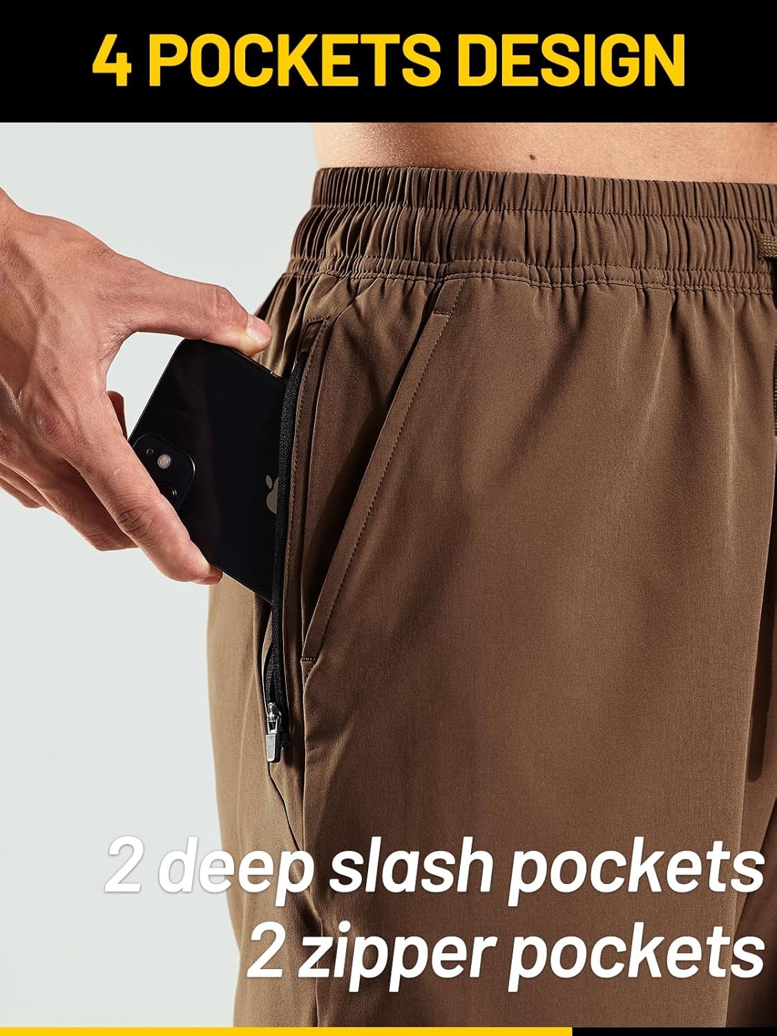 image:imageMIER Mens Workout Running Shorts 7 Inch Lightweight Athletic with Zipper Pockets No Liner QuickDry Gym Active ShortsBrown