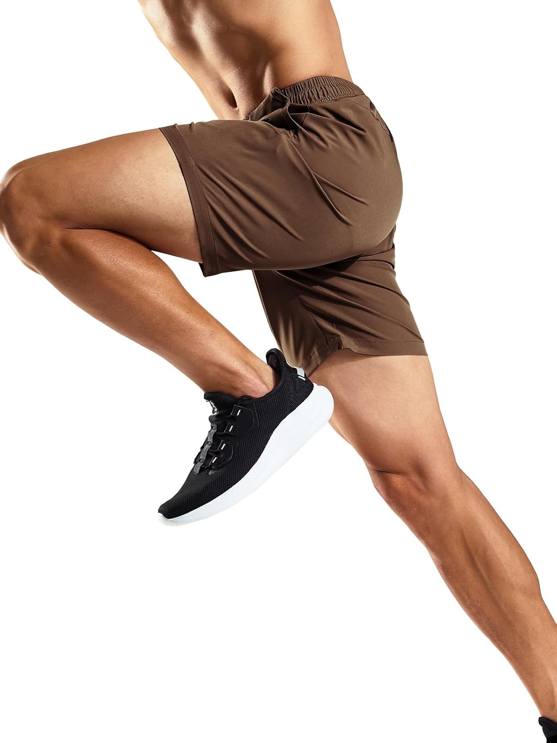 image:imageMIER Mens Workout Running Shorts 7 Inch Lightweight Athletic with Zipper Pockets No Liner QuickDry Gym Active ShortsBrown