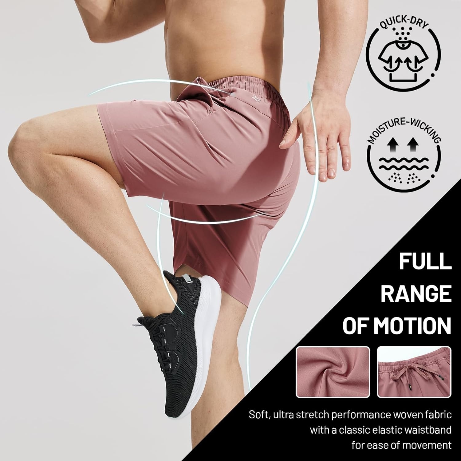 image:imageMIER Mens Workout Running Shorts 7 Inch Lightweight Athletic with Zipper Pockets No Liner QuickDry Gym Active ShortsDusty Pink