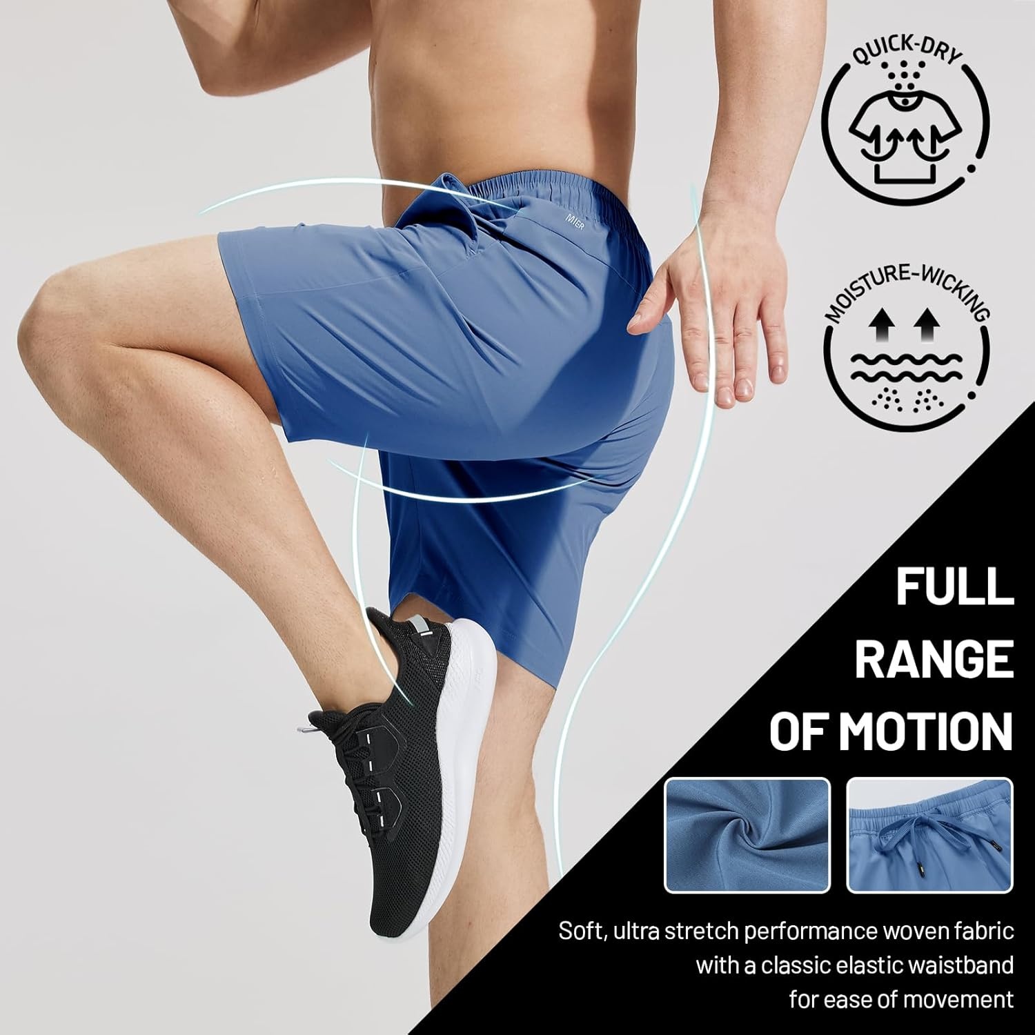 image:imageMIER Mens Workout Running Shorts 7 Inch Lightweight Athletic with Zipper Pockets No Liner QuickDry Gym Active ShortsIndigo Blue