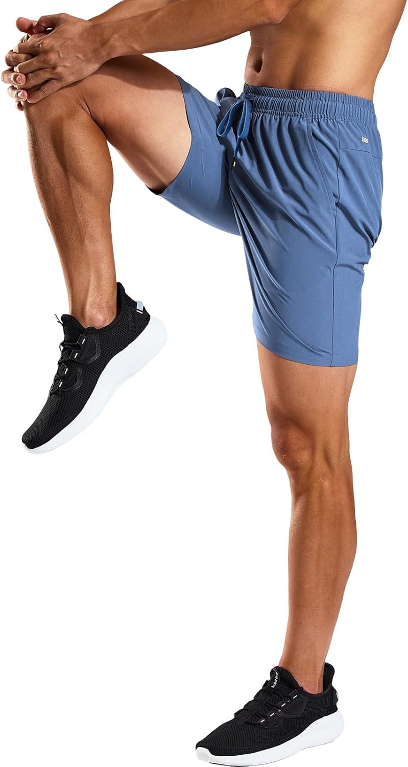 image:imageMIER Mens Workout Running Shorts 7 Inch Lightweight Athletic with Zipper Pockets No Liner QuickDry Gym Active ShortsIndigo Blue