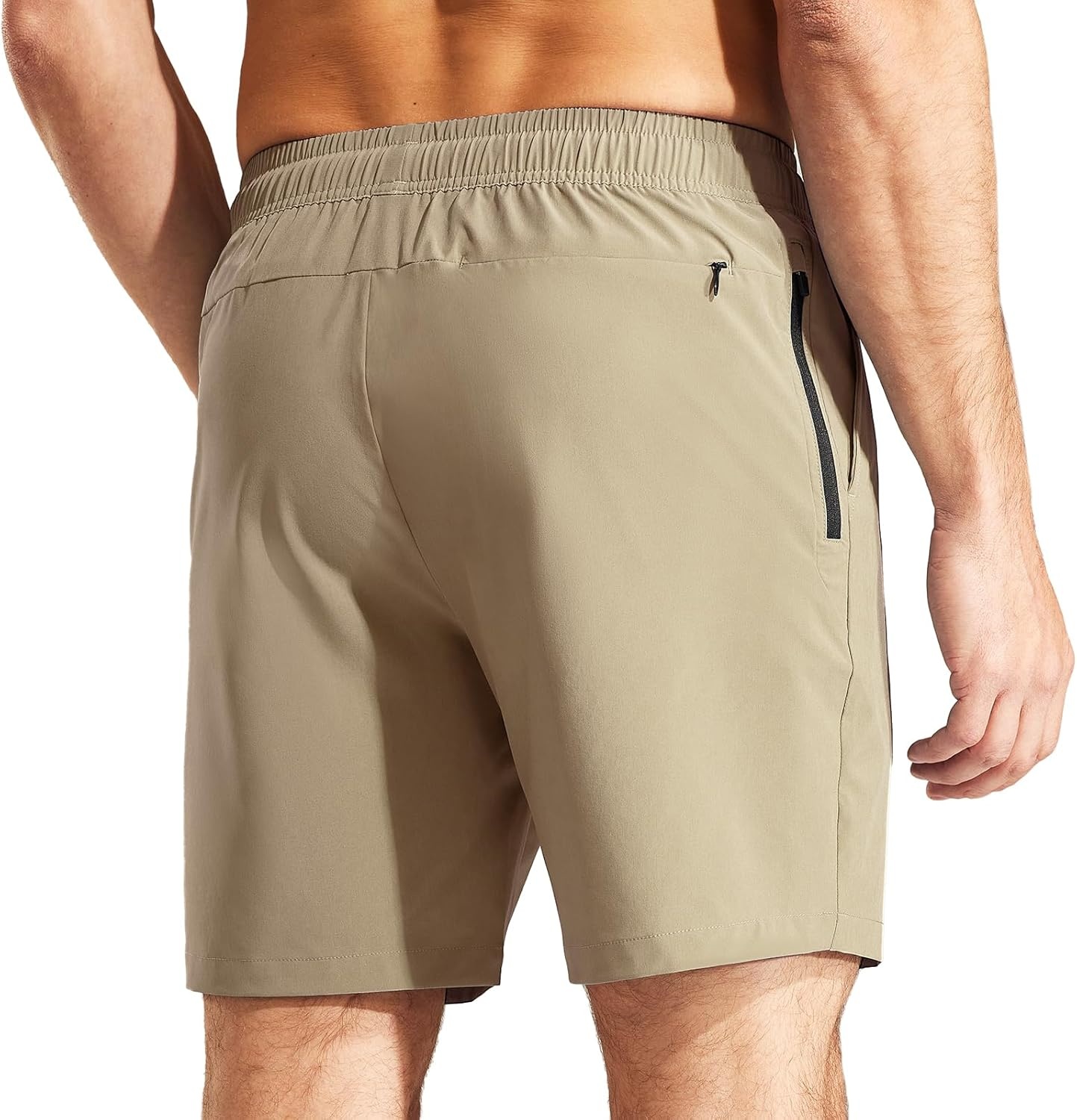 image:imageMIER Mens Workout Running Shorts 7 Inch Lightweight Athletic with Zipper Pockets No Liner QuickDry Gym Active ShortsTan