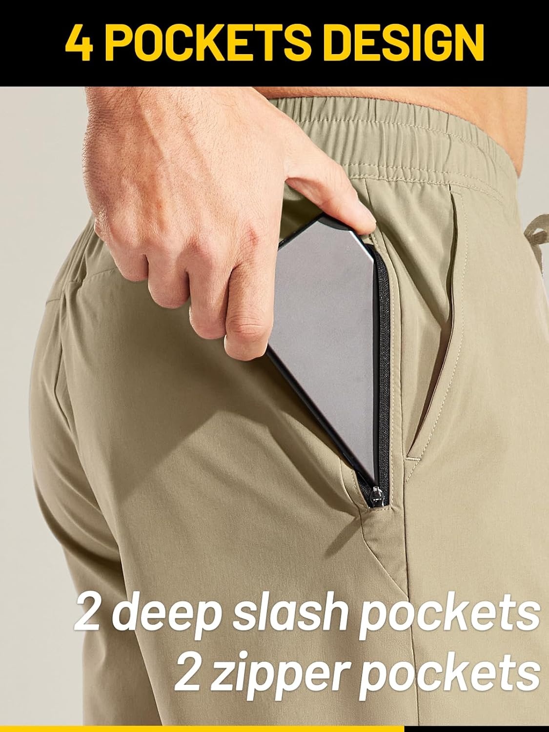 image:imageMIER Mens Workout Running Shorts 7 Inch Lightweight Athletic with Zipper Pockets No Liner QuickDry Gym Active ShortsTan