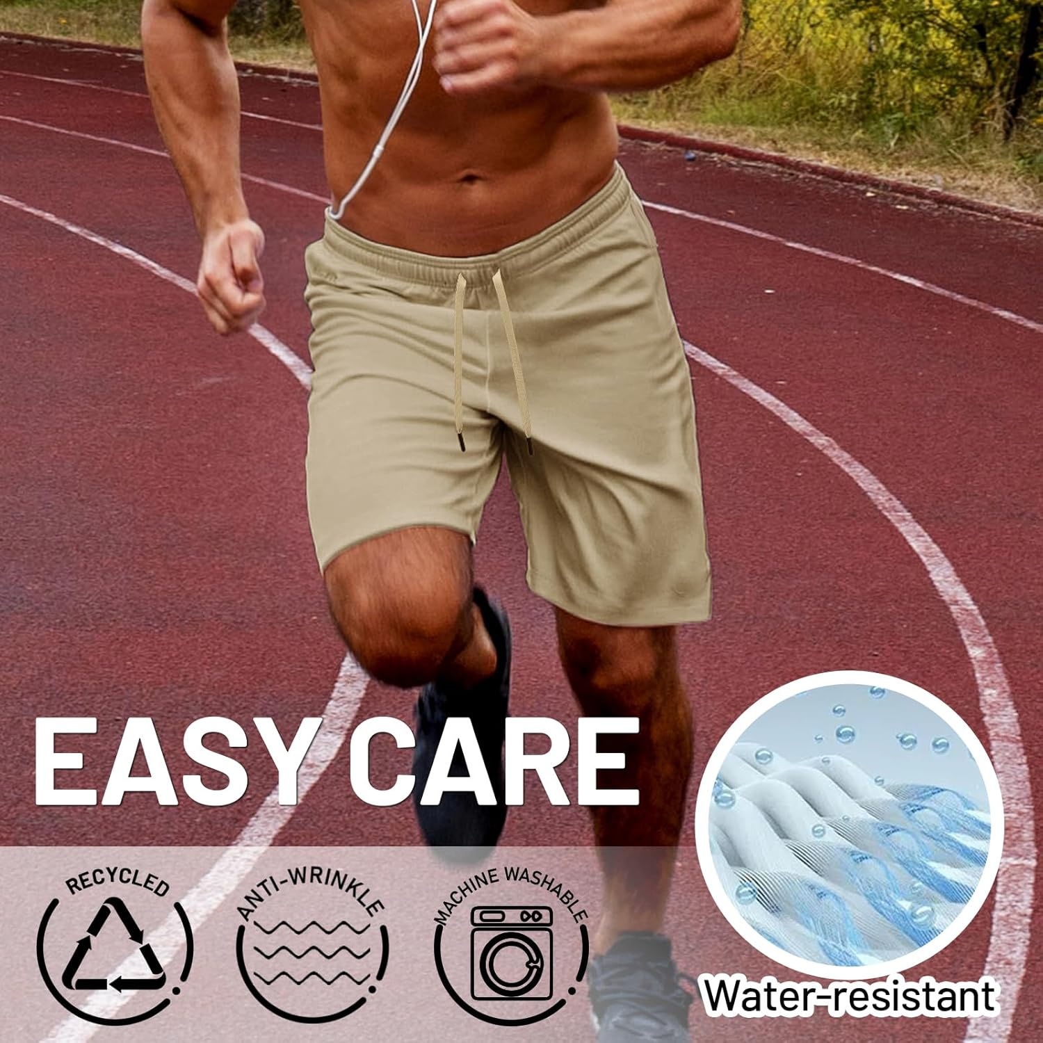 image:imageMIER Mens Workout Running Shorts 7 Inch Lightweight Athletic with Zipper Pockets No Liner QuickDry Gym Active ShortsTan