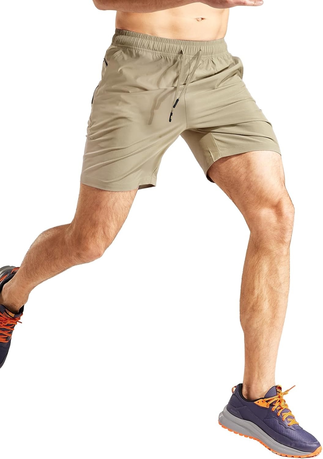 image:imageMIER Mens Workout Running Shorts 7 Inch Lightweight Athletic with Zipper Pockets No Liner QuickDry Gym Active ShortsTan