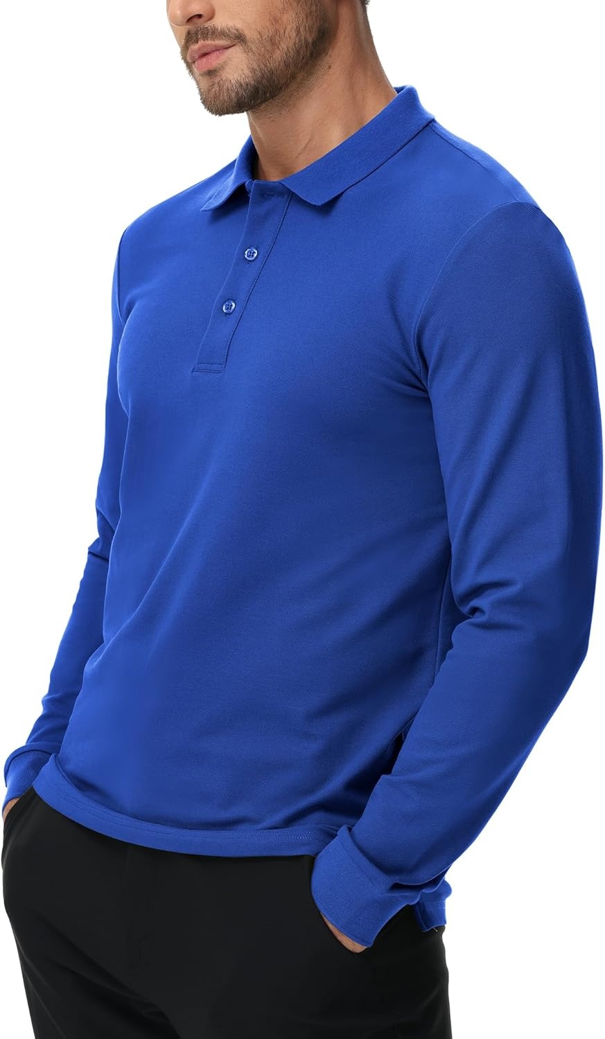 image:imageMIER Polo Shirts for Men Cotton Long Sleeve Golf Tennis Collared Shirt for Casual Work Travel 3 Buttons Ultra SoftBlue