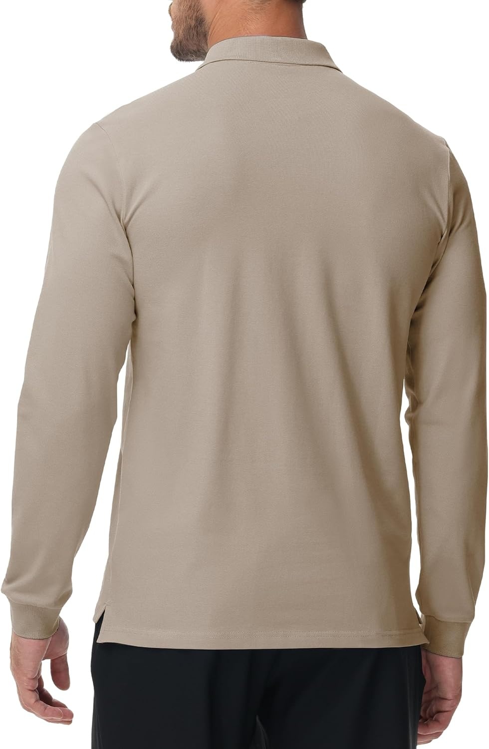 image:imageMIER Polo Shirts for Men Cotton Long Sleeve Golf Tennis Collared Shirt for Casual Work Travel 3 Buttons Ultra SoftKhaki