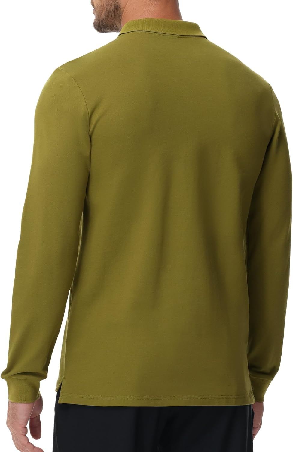 image:imageMIER Polo Shirts for Men Cotton Long Sleeve Golf Tennis Collared Shirt for Casual Work Travel 3 Buttons Ultra SoftOlive Green