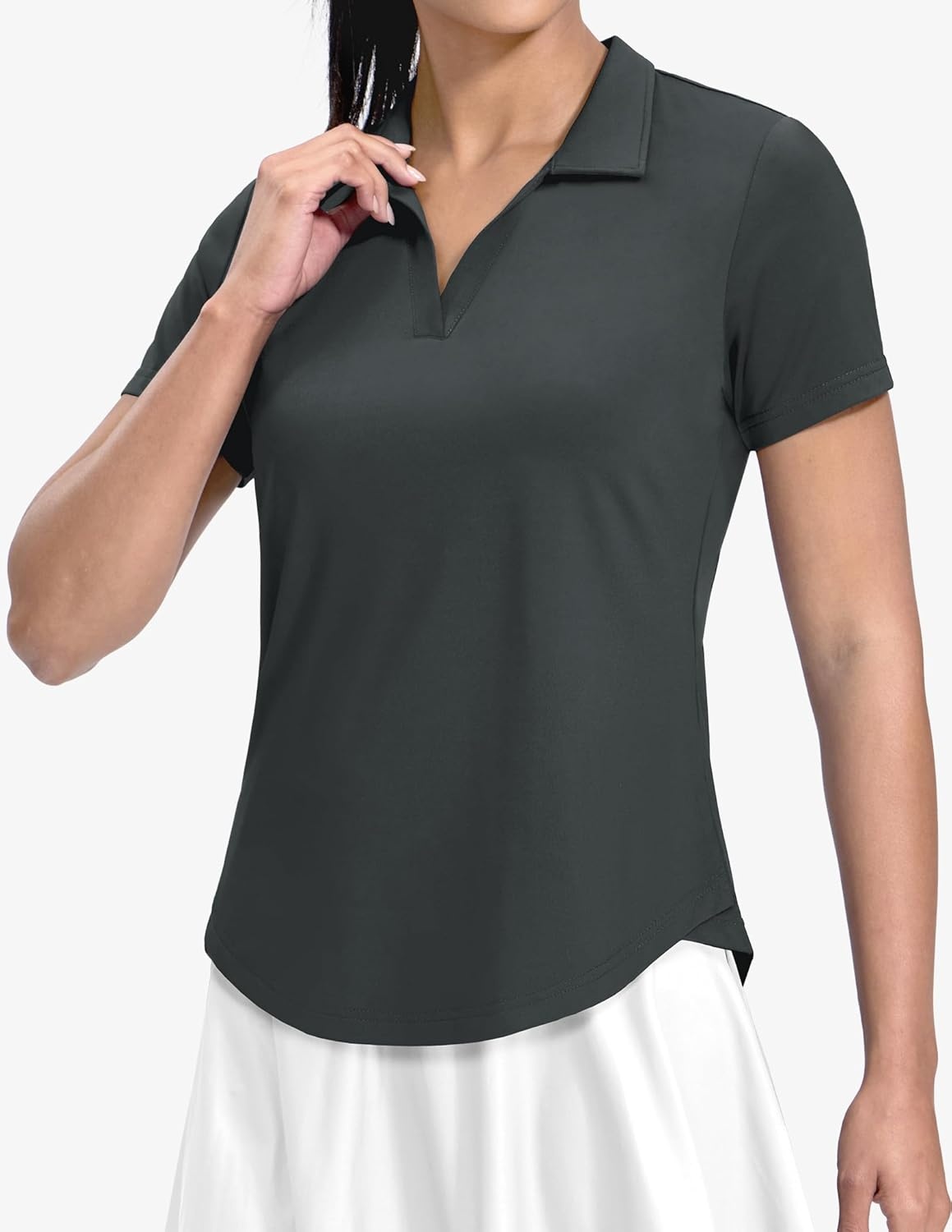 image:imageMIER Polo Shirts for Women V Neck Short Sleeve Golf Tennis Shirts Quick Dry Soft UPF 50 Collared Active Tops LightweightDark Grey