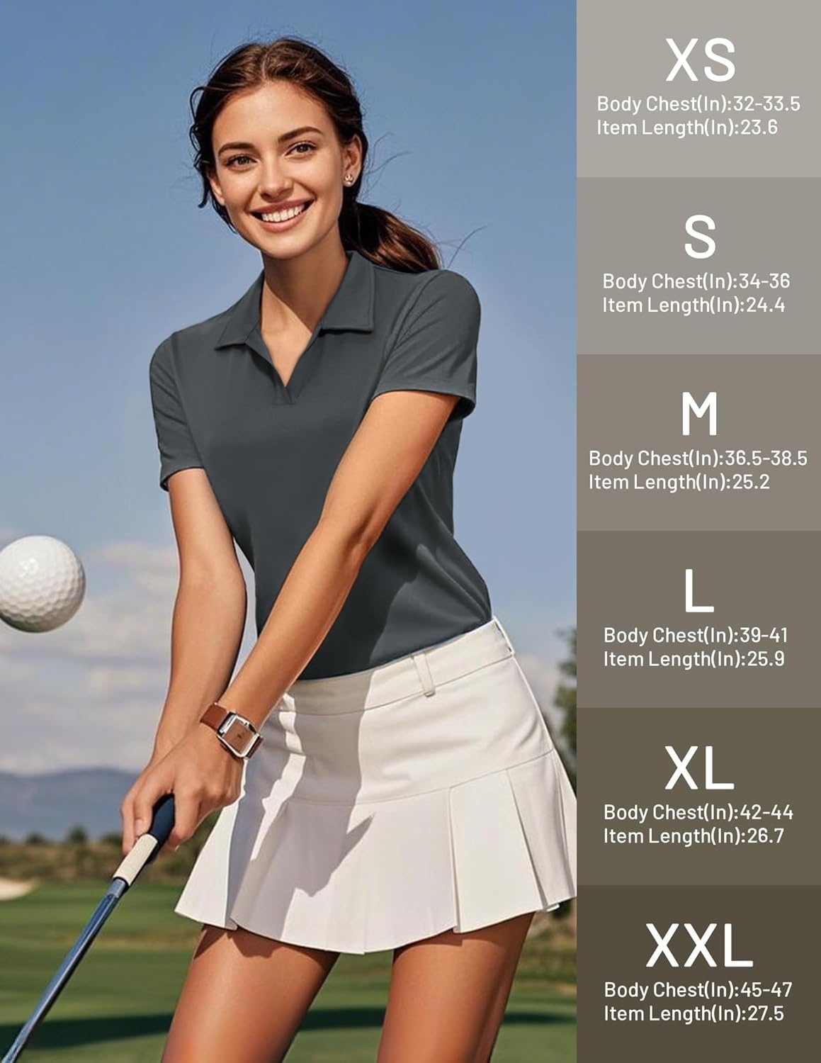 image:imageMIER Polo Shirts for Women V Neck Short Sleeve Golf Tennis Shirts Quick Dry Soft UPF 50 Collared Active Tops LightweightDark Grey