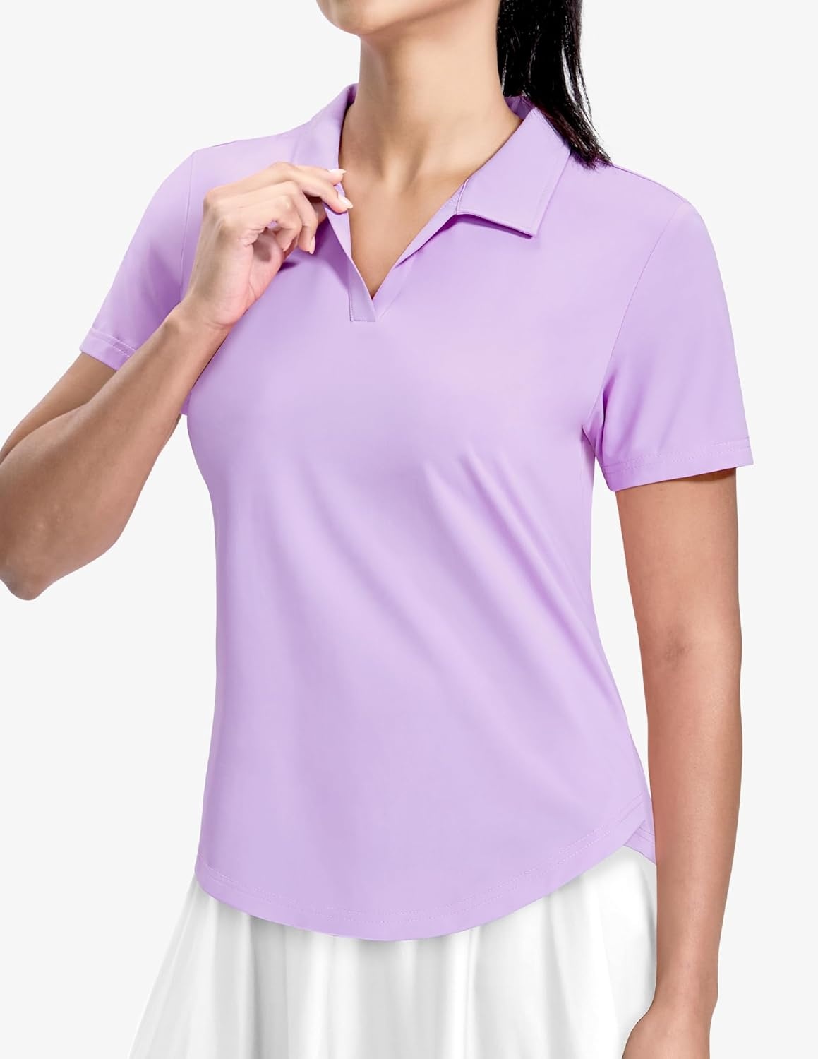 image:imageMIER Polo Shirts for Women V Neck Short Sleeve Golf Tennis Shirts Quick Dry Soft UPF 50 Collared Active Tops LightweightLavender