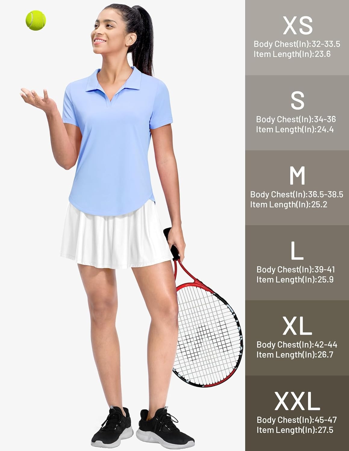image:imageMIER Polo Shirts for Women V Neck Short Sleeve Golf Tennis Shirts Quick Dry Soft UPF 50 Collared Active Tops LightweightLight Blue