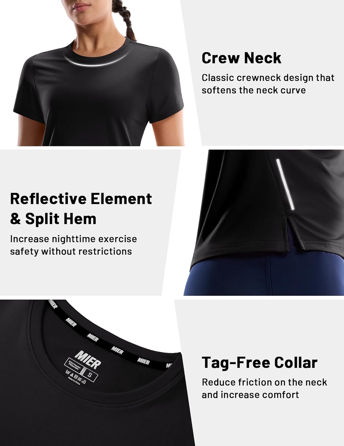 image:imageMIER Short Sleeve COOL MAX Running Shirts for Women Moisture Wicking amp Quick Dry Workout Athletic TShirt Crew Neck Gym TopBlack