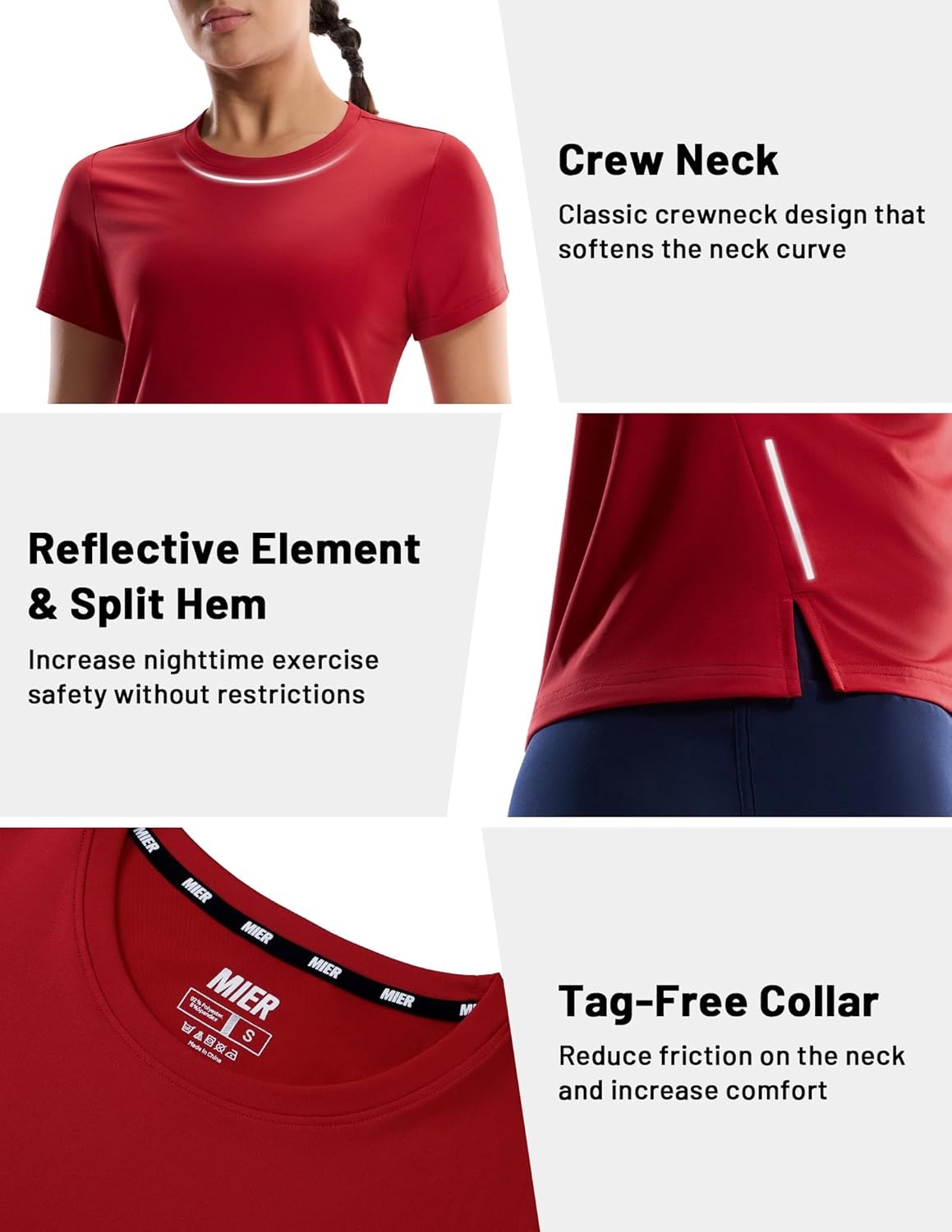 image:imageMIER Short Sleeve COOL MAX Running Shirts for Women Moisture Wicking amp Quick Dry Workout Athletic TShirt Crew Neck Gym TopRed