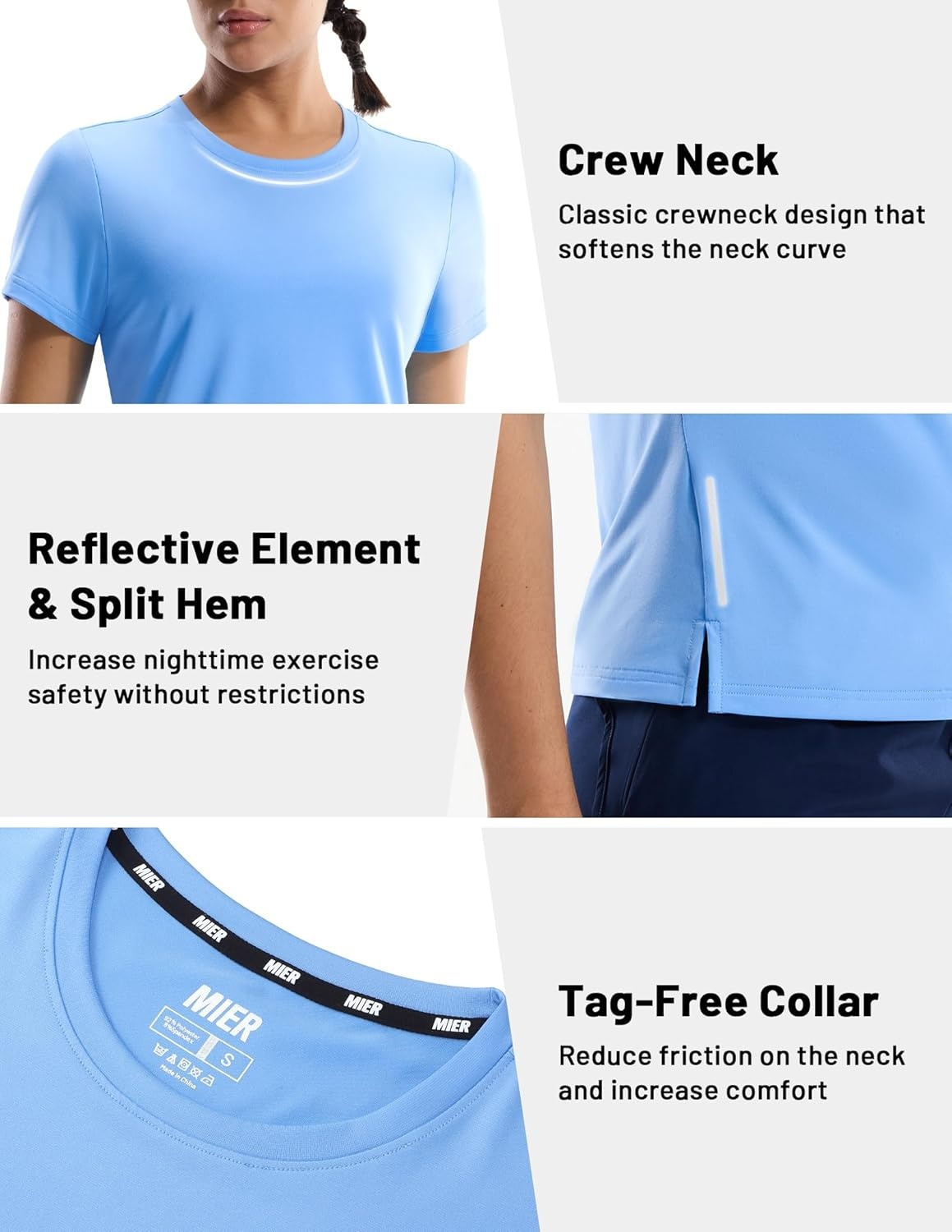 image:imageMIER Short Sleeve COOL MAX Running Shirts for Women Moisture Wicking amp Quick Dry Workout Athletic TShirt Crew Neck Gym TopSky Blue