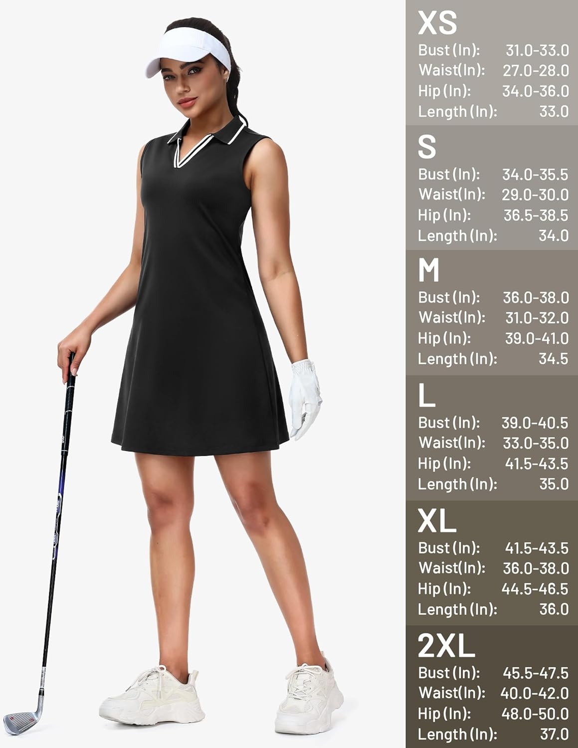 image:imageMIER Sleeveless Golf Dress for Women V Neck Ribbed Stretch Polo Dresses with Zipper Pocket for Tennis Active amp Casual WearBlack